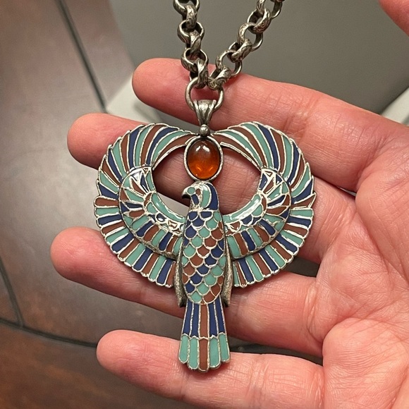 Egyptian revival god of the sky Falcon of Horus necklace - Picture 4 of 9